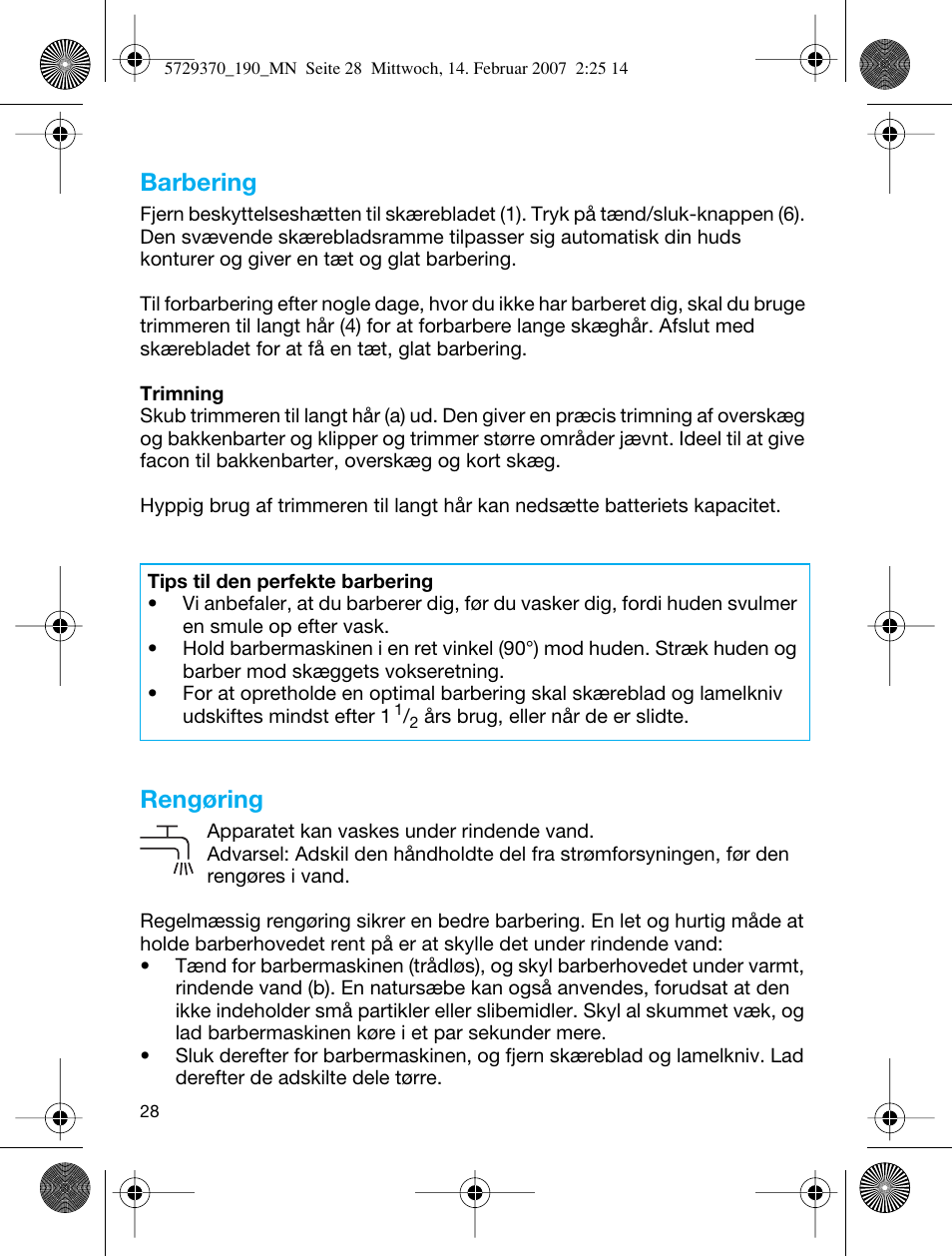 Barbering, Rengøring | Braun 190 Series 1 User Manual | Page 27 / 51