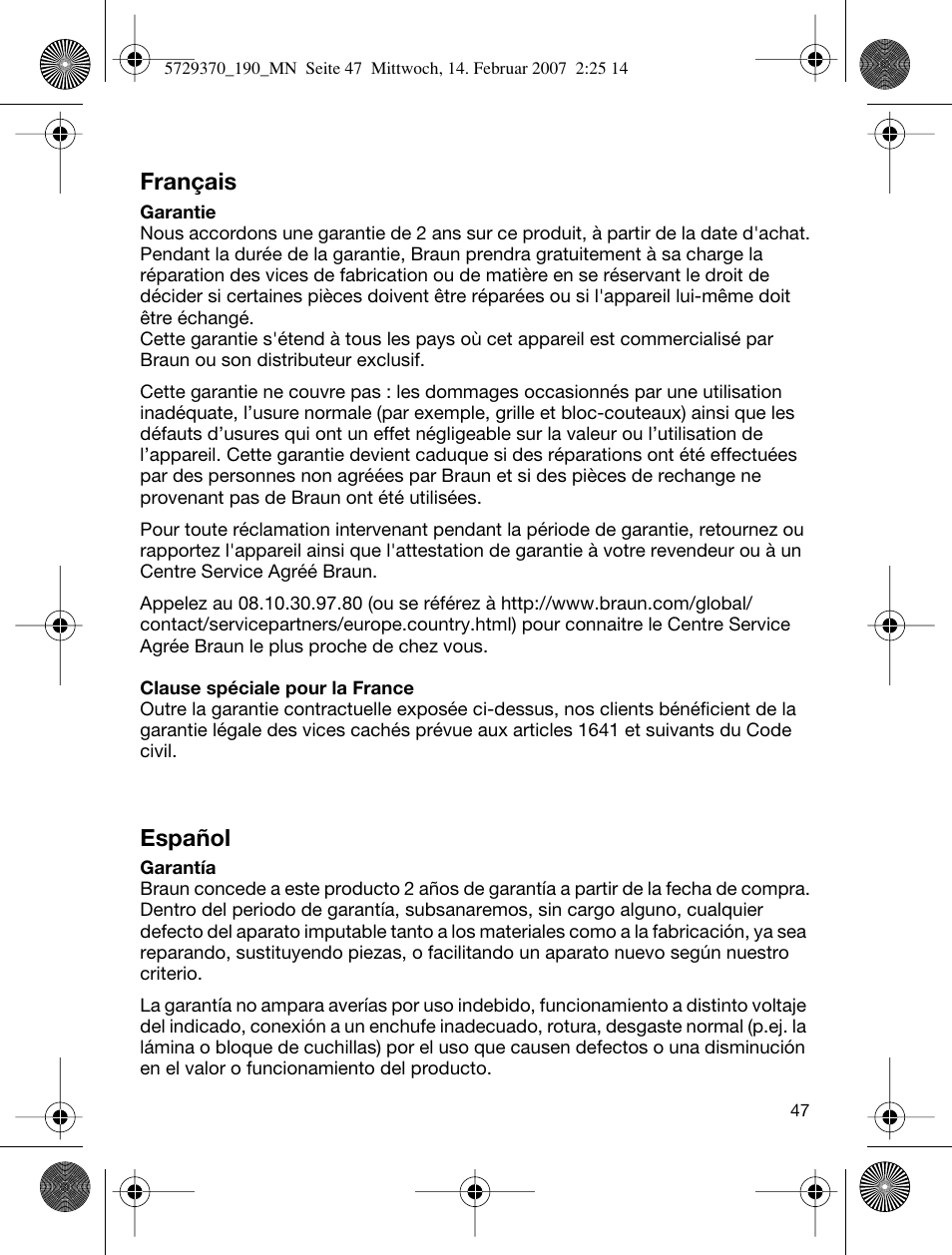 Français, Español | Braun 190 Series 1 User Manual | Page 46 / 51