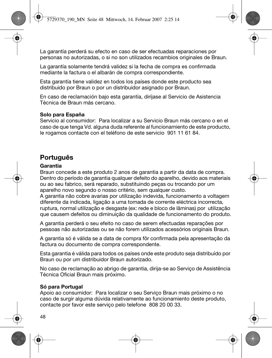 Português | Braun 190 Series 1 User Manual | Page 47 / 51
