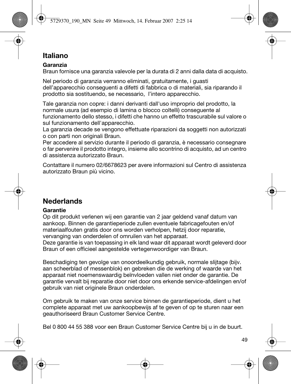 Italiano, Nederlands | Braun 190 Series 1 User Manual | Page 48 / 51