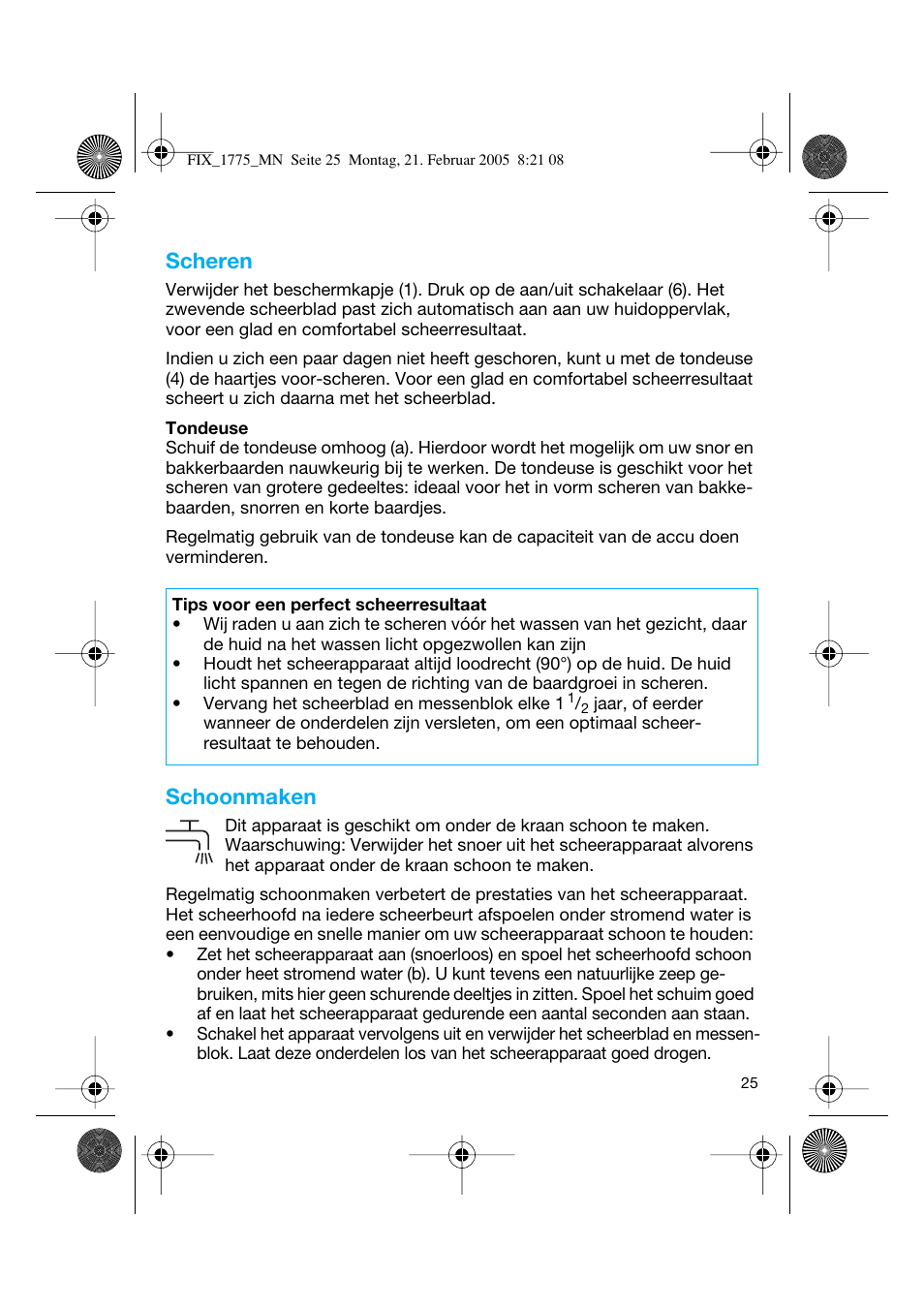 Scheren, Schoonmaken | Braun 1775 FreeControl User Manual | Page 24 / 57