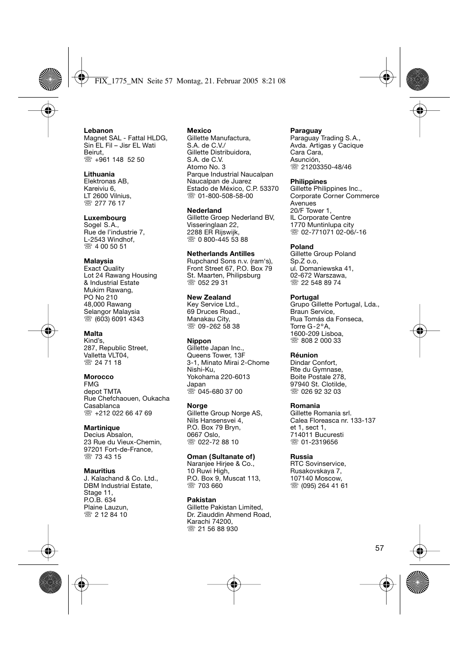 Braun 1775 FreeControl User Manual | Page 56 / 57