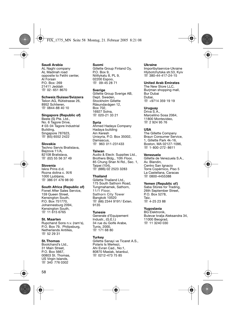 Braun 1775 FreeControl User Manual | Page 57 / 57
