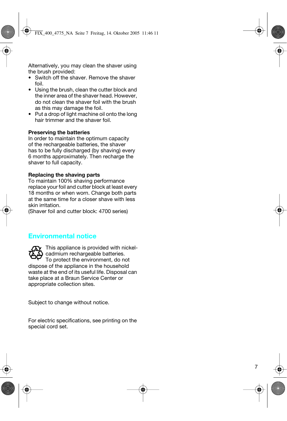 Environmental notice | Braun 4775 SmartControl3 User Manual | Page 7 / 18