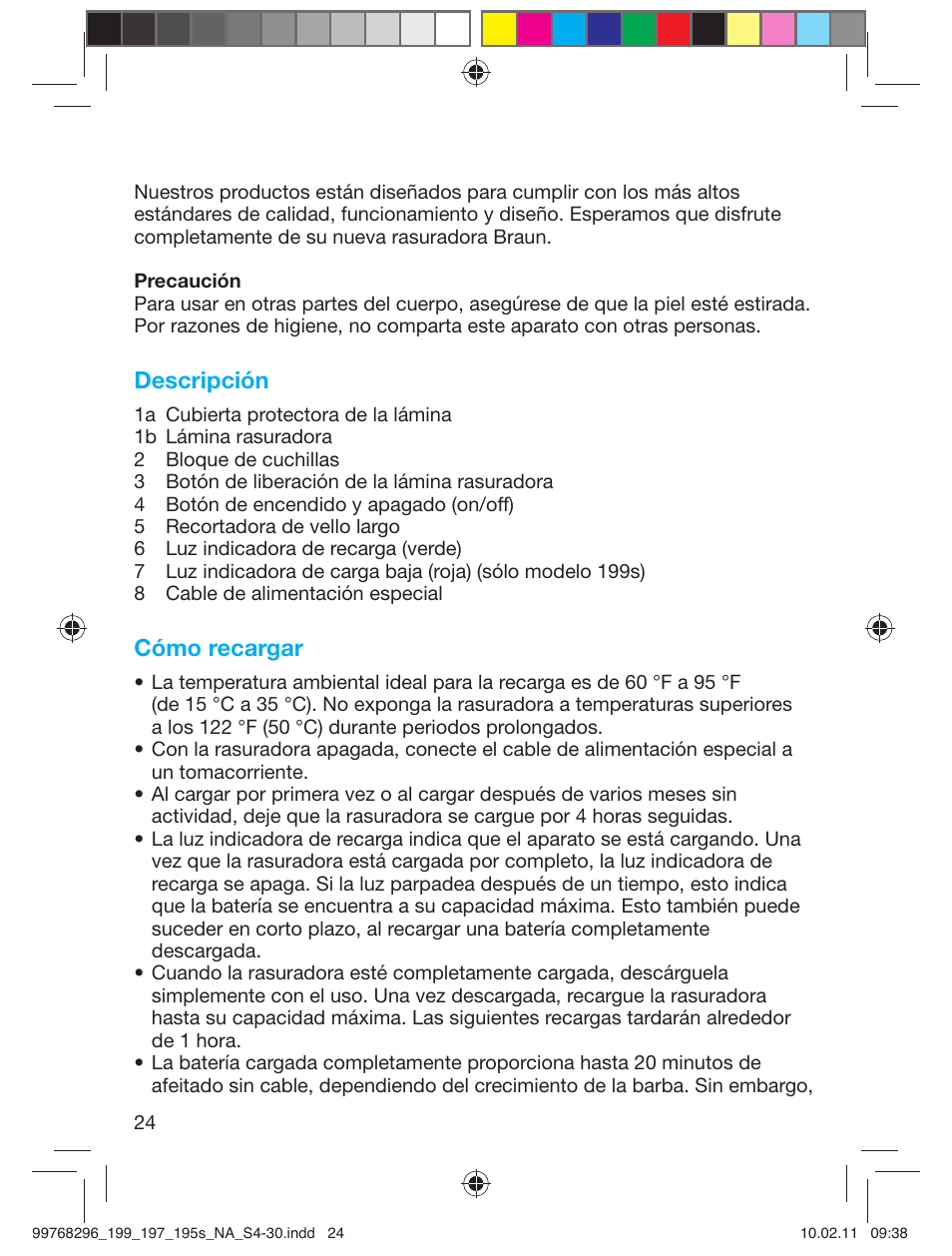 Descripción, Cómo recargar | Braun 199s-1 Series 1 User Manual | Page 24 / 30