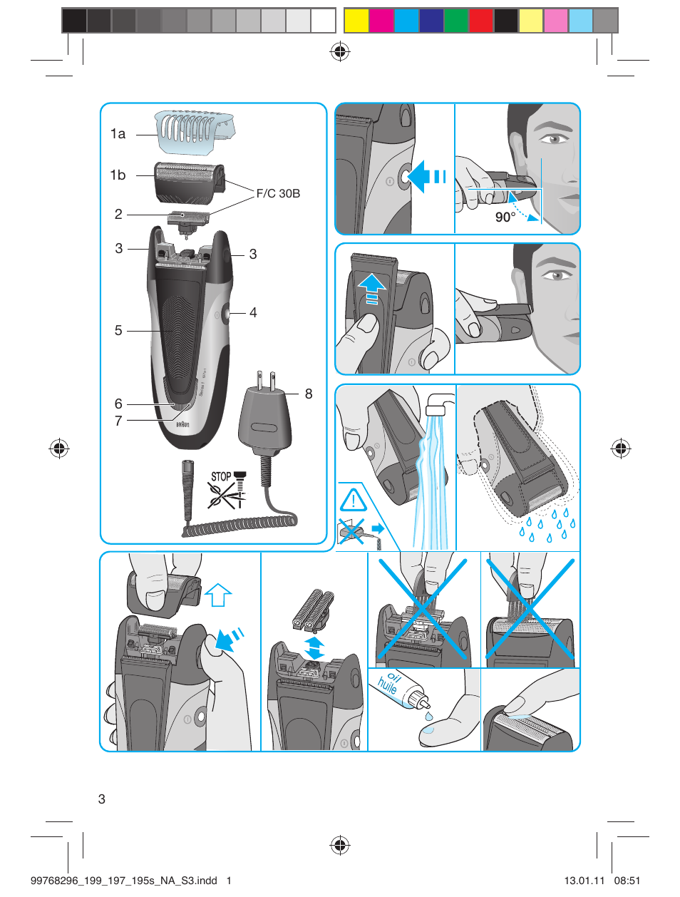 Huile, F/c 30b | Braun 199s-1 Series 1 User Manual | Page 3 / 30