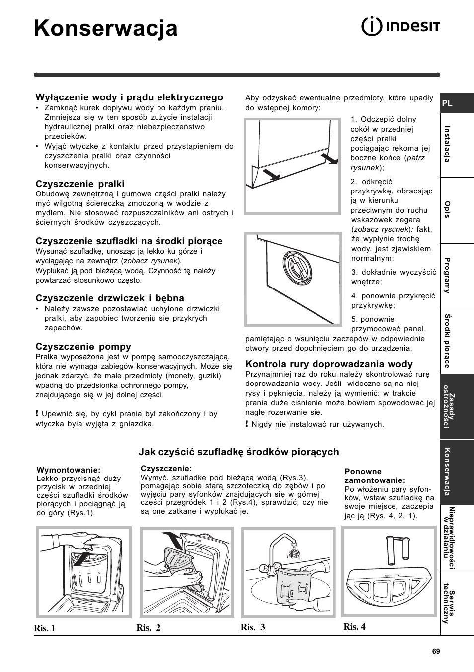 Konserwacja, Jak czyciæ szufladkê rodków pior¹cych | Indesit WIT 61 User Manual | Page 69 / 72