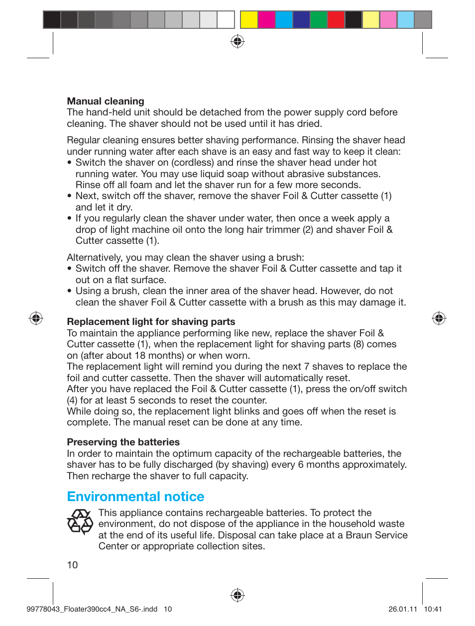 Environmental notice | Braun 390cc-4 Series 3 User Manual | Page 10 / 39