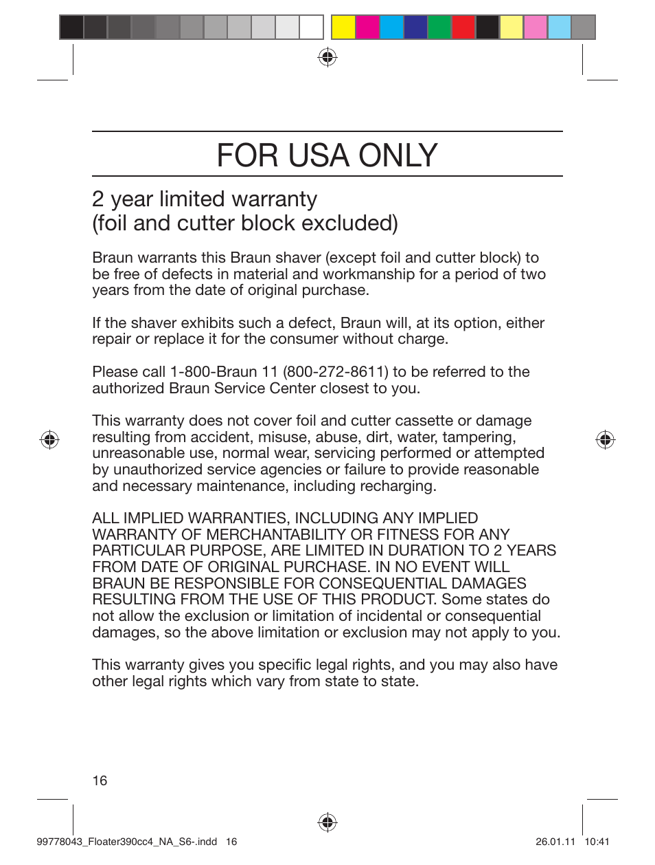 For usa only | Braun 390cc-4 Series 3 User Manual | Page 16 / 39