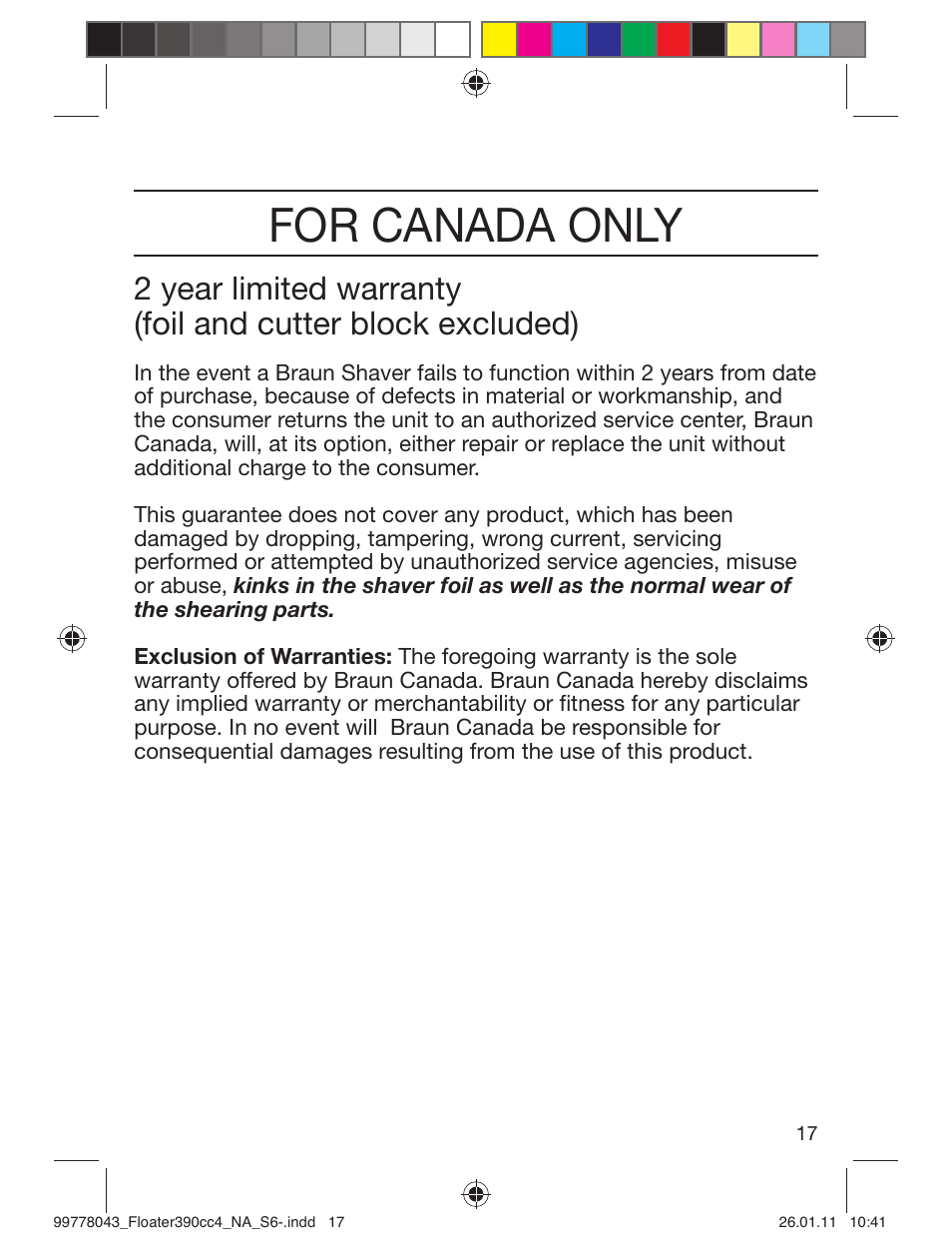 For canada only | Braun 390cc-4 Series 3 User Manual | Page 17 / 39