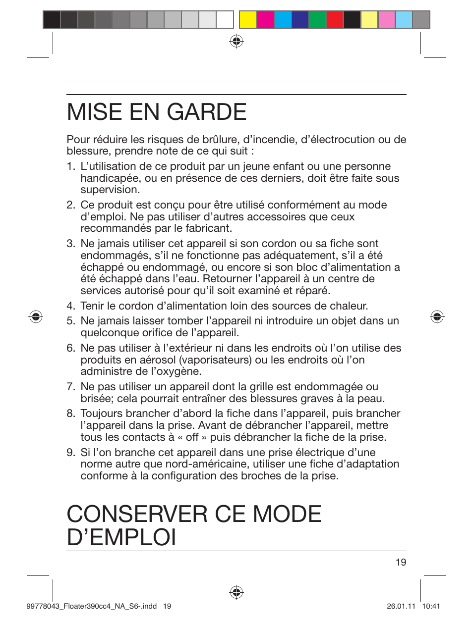 Mise en garde, Conserver ce mode d’emploi | Braun 390cc-4 Series 3 User Manual | Page 19 / 39