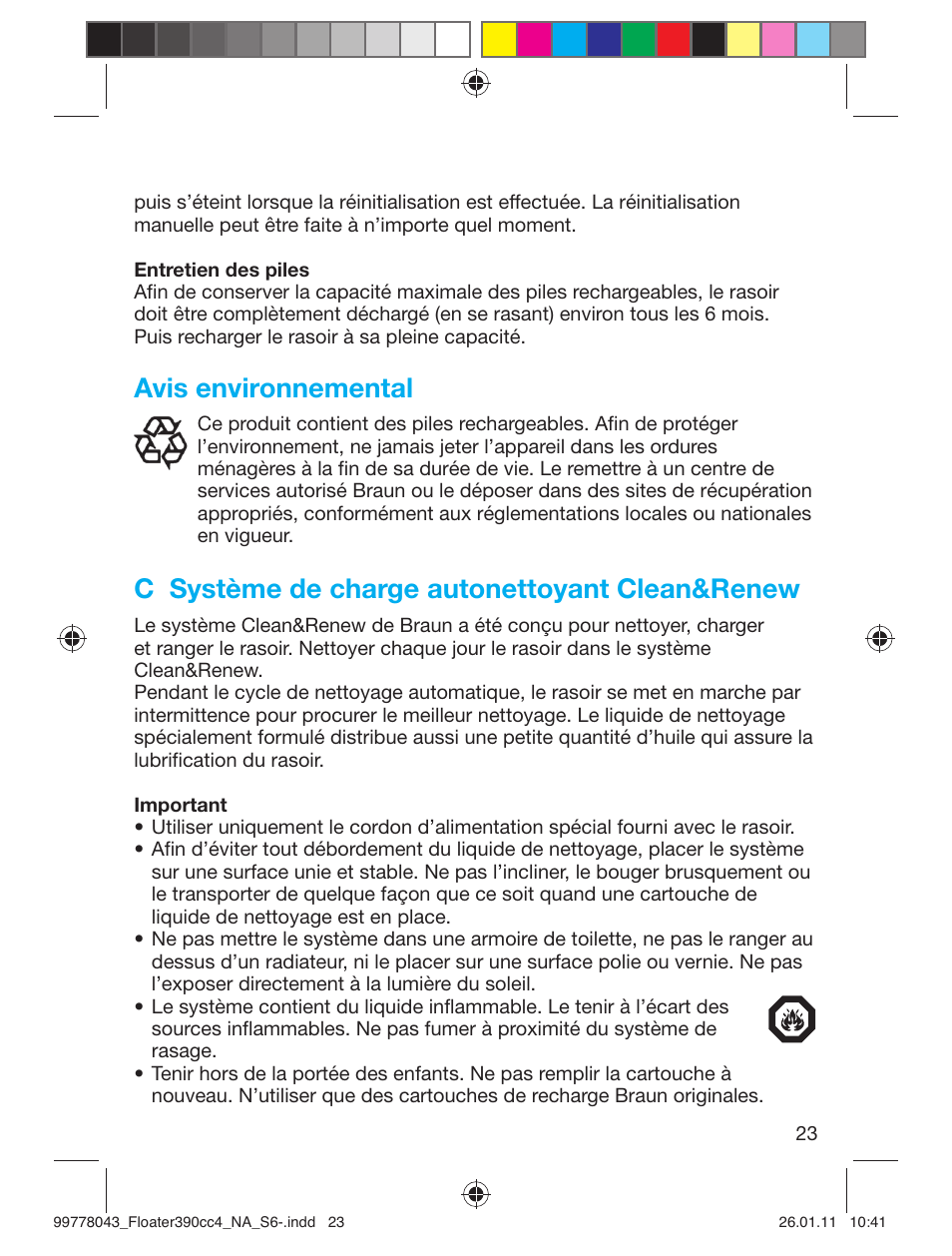 Avis environnemental, C système de charge autonettoyant clean&renew | Braun 390cc-4 Series 3 User Manual | Page 23 / 39