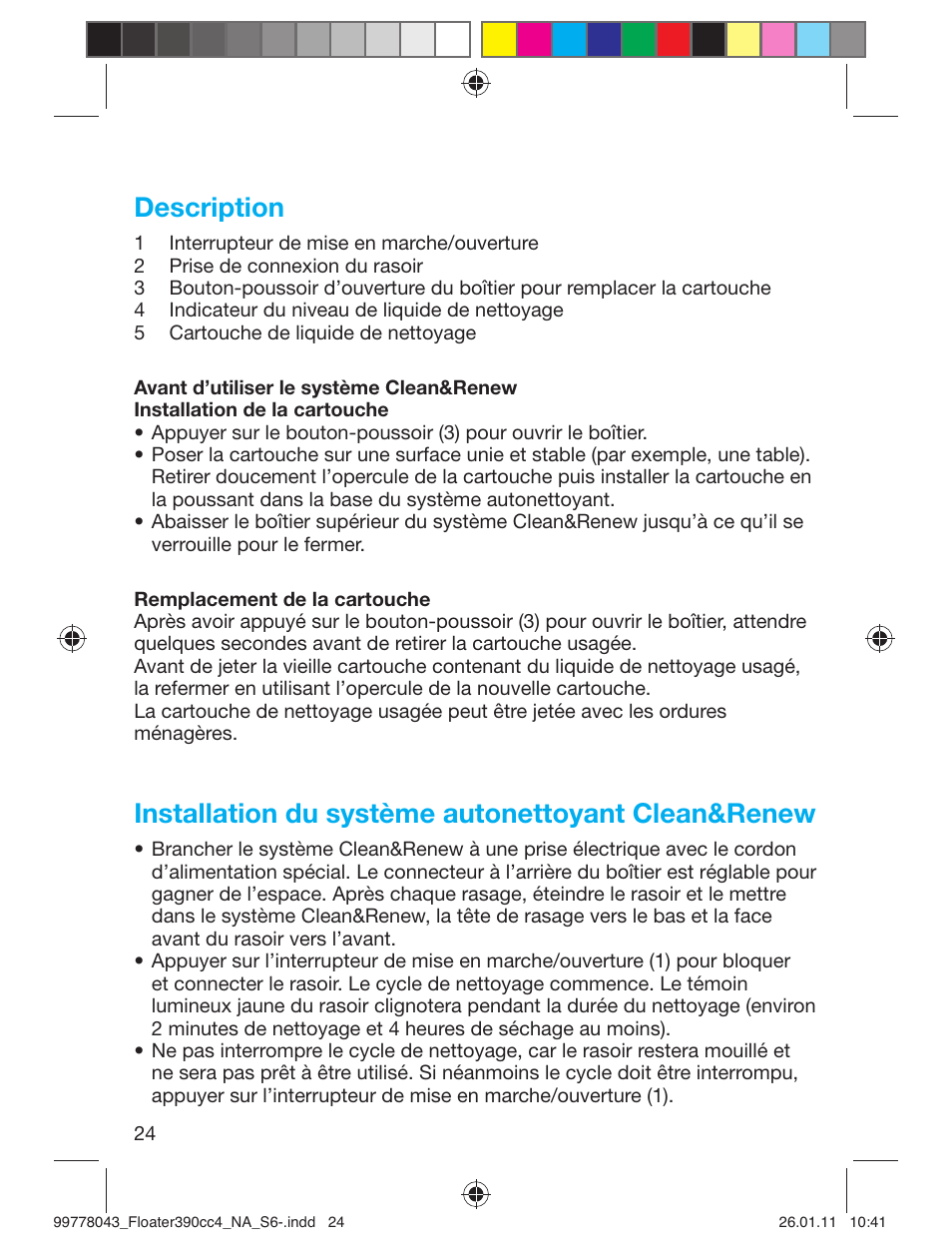 Description, Installation du système autonettoyant clean&renew | Braun 390cc-4 Series 3 User Manual | Page 24 / 39