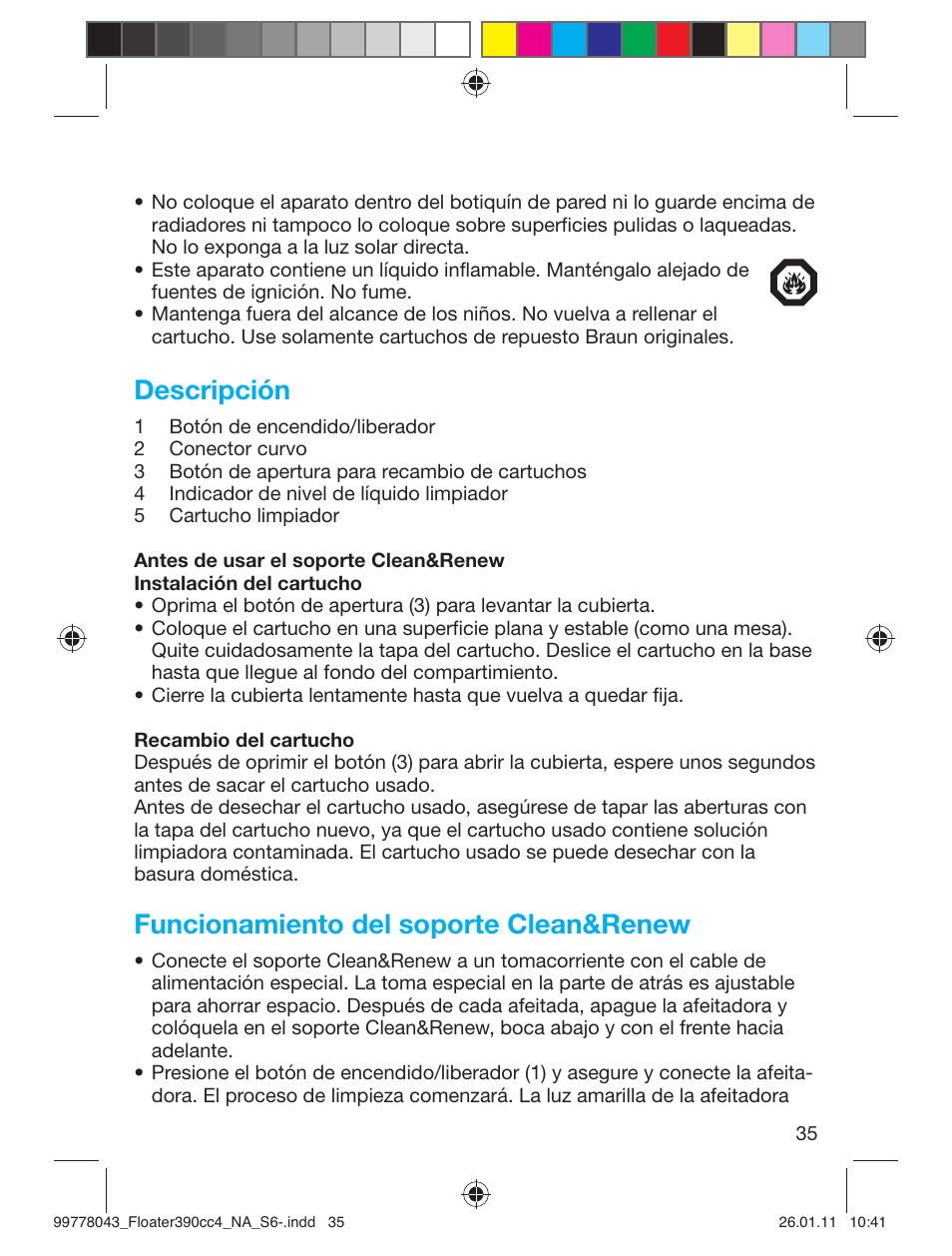 Descripción, Funcionamiento del soporte clean&renew | Braun 390cc-4 Series 3 User Manual | Page 35 / 39