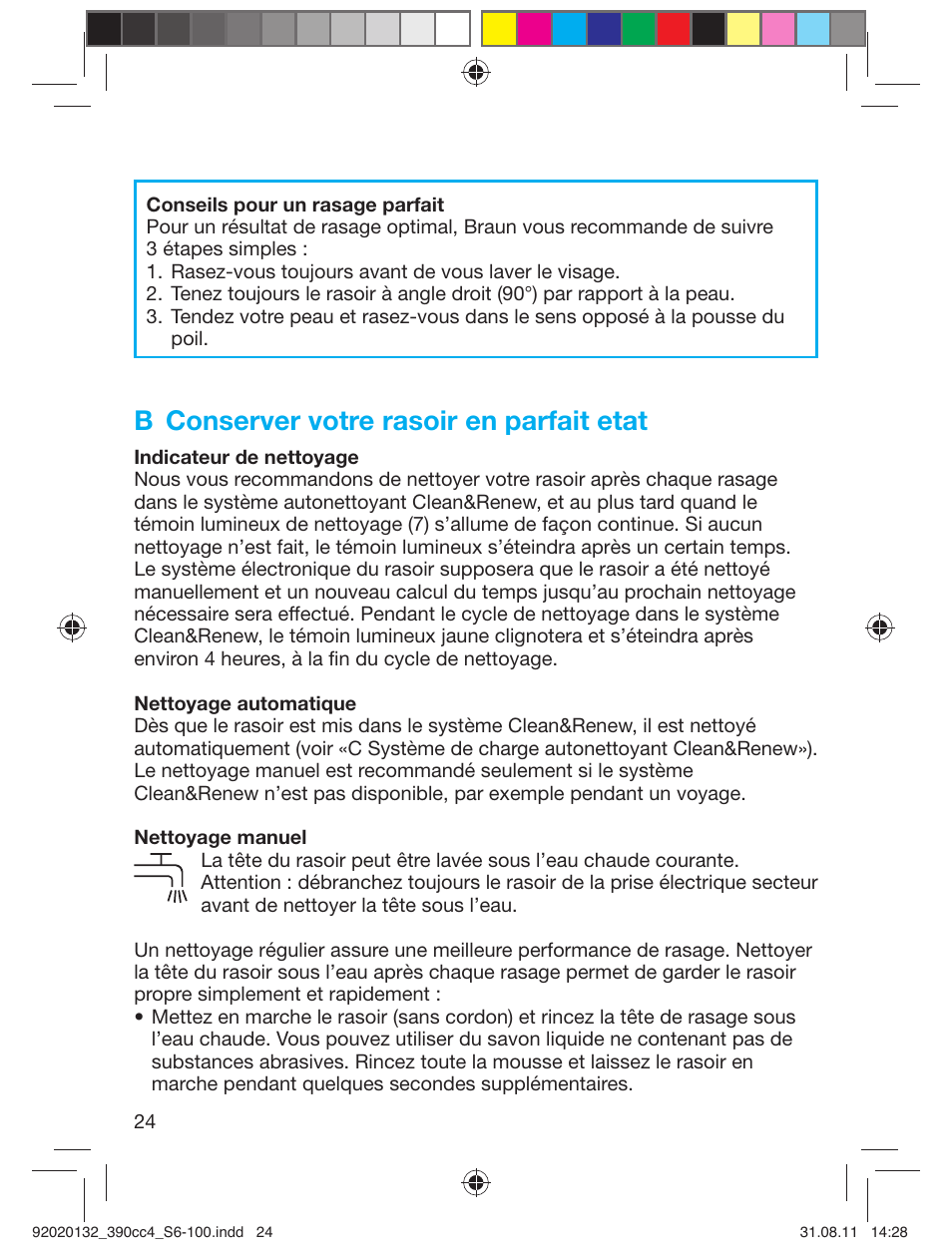 B conserver votre rasoir en parfait etat | Braun 370cc-4 Series 3 User Manual | Page 24 / 98