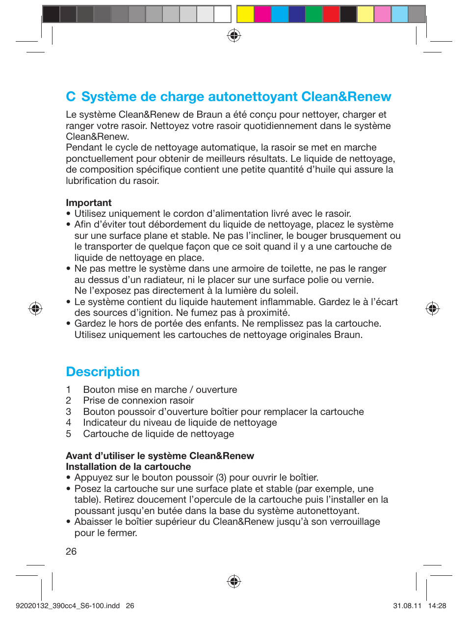 C système de charge autonettoyant clean&renew, Description | Braun 370cc-4 Series 3 User Manual | Page 26 / 98