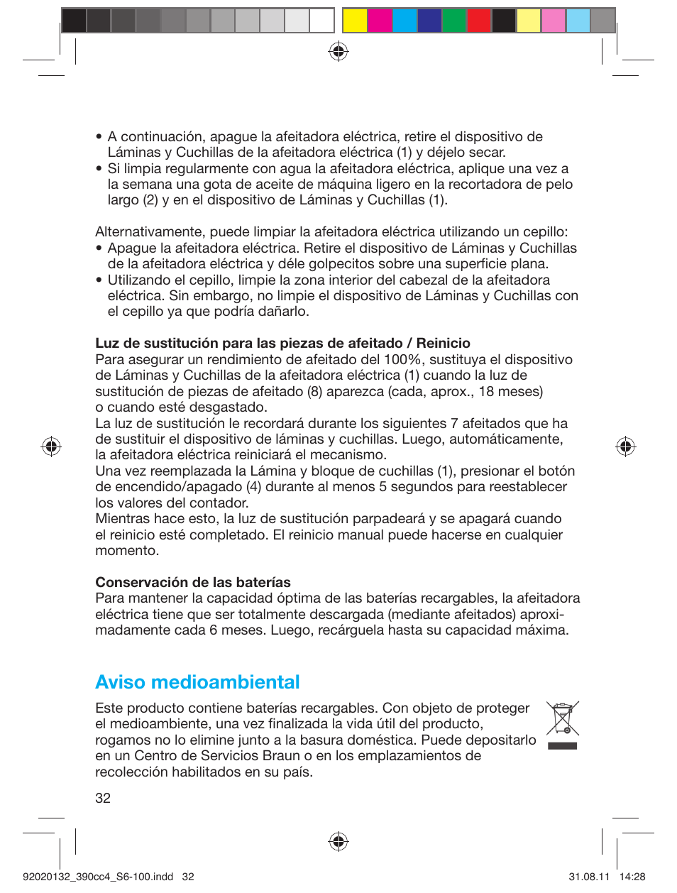 Aviso medioambiental | Braun 370cc-4 Series 3 User Manual | Page 32 / 98