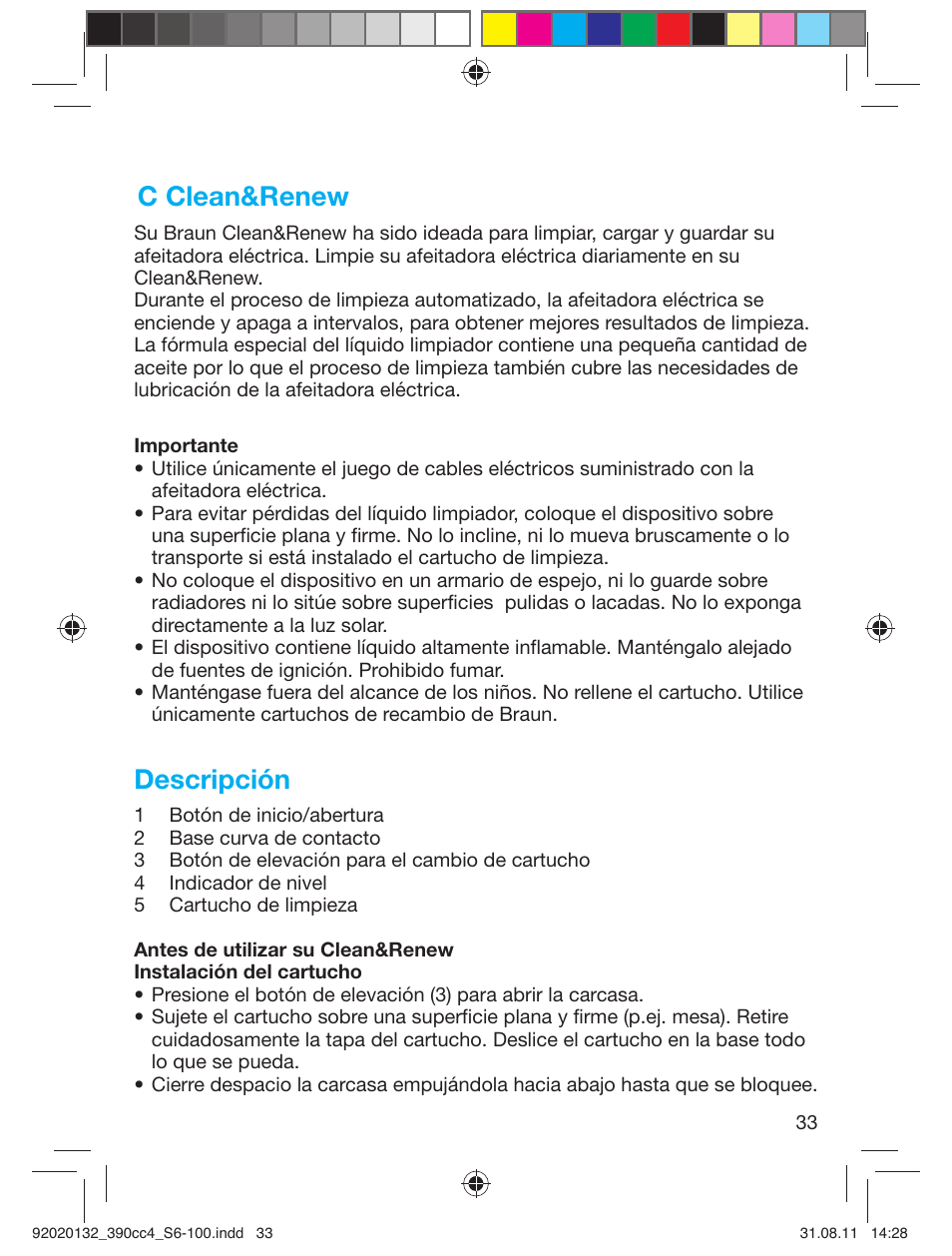 C clean&renew, Descripción | Braun 370cc-4 Series 3 User Manual | Page 33 / 98