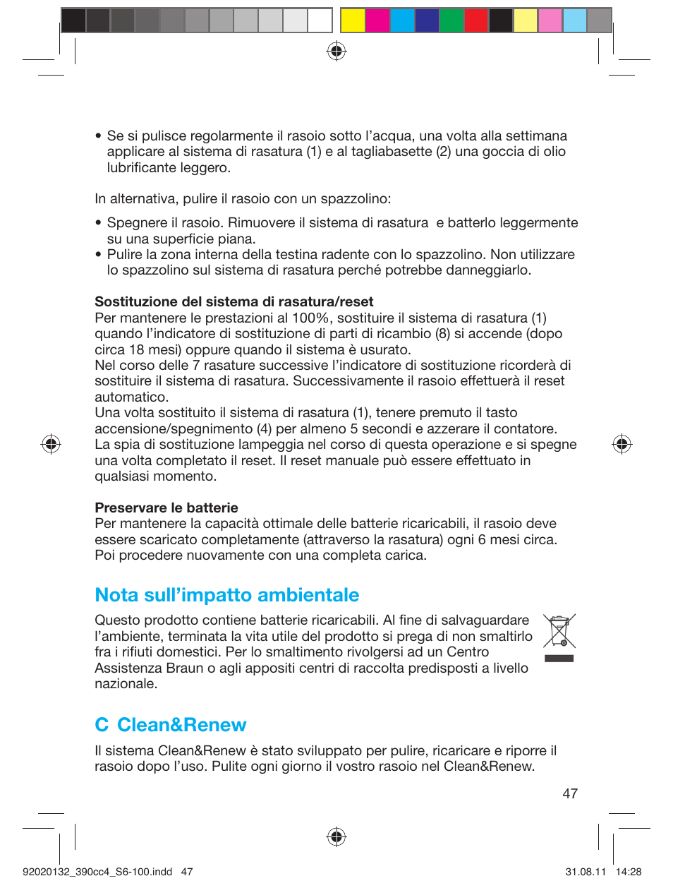 Nota sull’impatto ambientale, C clean&renew | Braun 370cc-4 Series 3 User Manual | Page 47 / 98