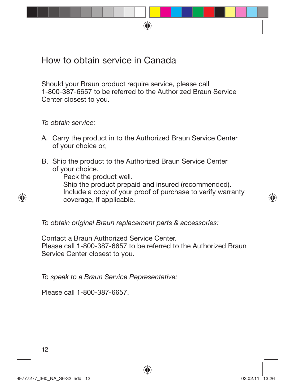 How to obtain service in canada | Braun 360s-4 Series 3 User Manual | Page 11 / 31