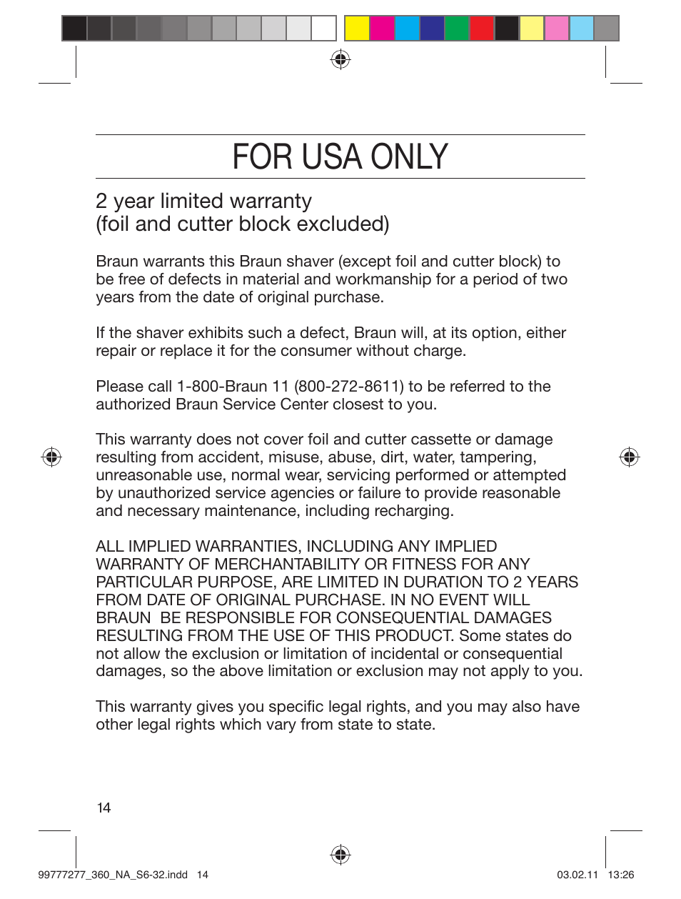 For usa only | Braun 360s-4 Series 3 User Manual | Page 13 / 31