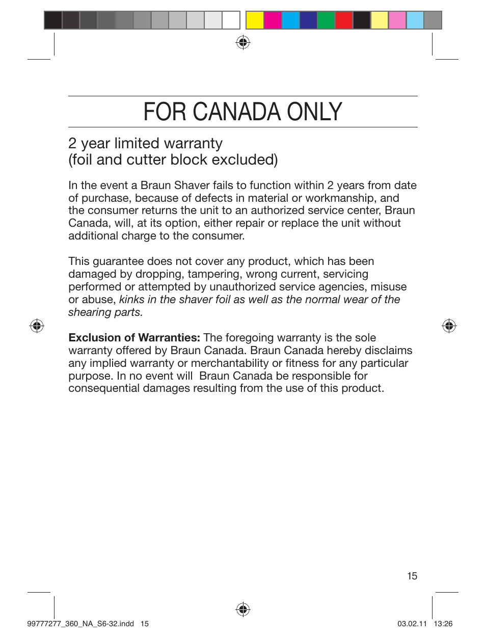 For canada only | Braun 360s-4 Series 3 User Manual | Page 14 / 31