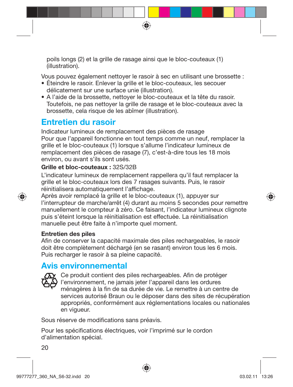 Entretien du rasoir, Avis environnemental | Braun 360s-4 Series 3 User Manual | Page 19 / 31