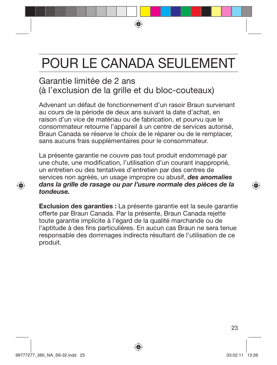 Pour le canada seulement | Braun 360s-4 Series 3 User Manual | Page 22 / 31