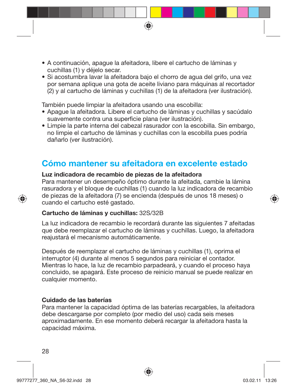 Cómo mantener su afeitadora en excelente estado | Braun 360s-4 Series 3 User Manual | Page 27 / 31