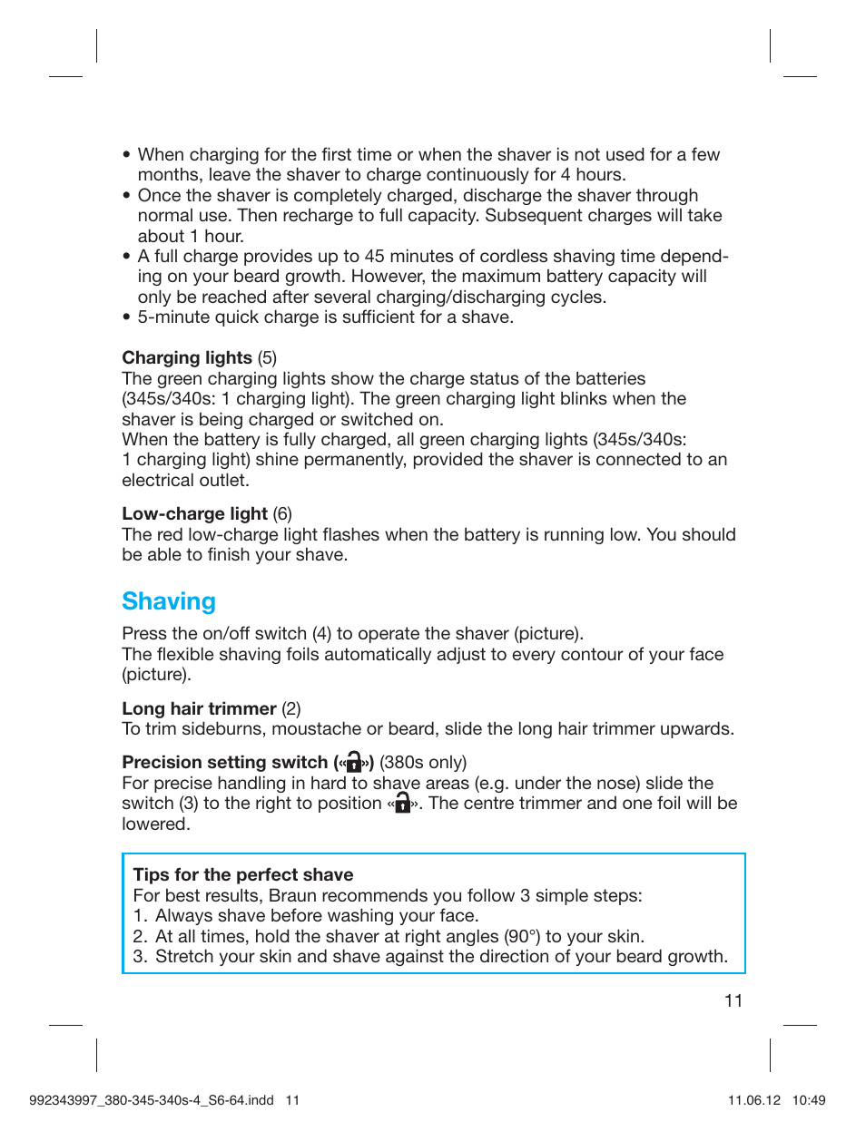 Shaving | Braun 345s-4 Series 3 User Manual | Page 10 / 62