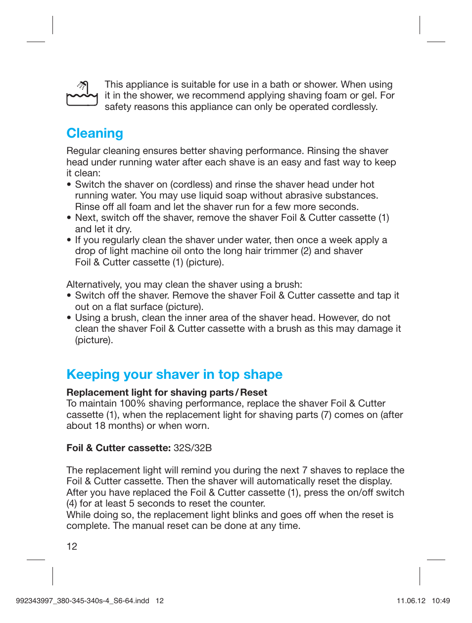 Cleaning, Keeping your shaver in top shape | Braun 345s-4 Series 3 User Manual | Page 11 / 62