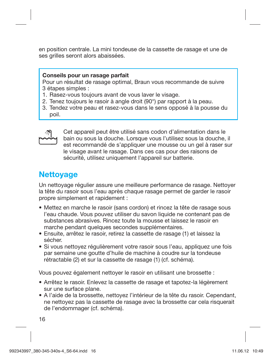 Nettoyage | Braun 345s-4 Series 3 User Manual | Page 15 / 62