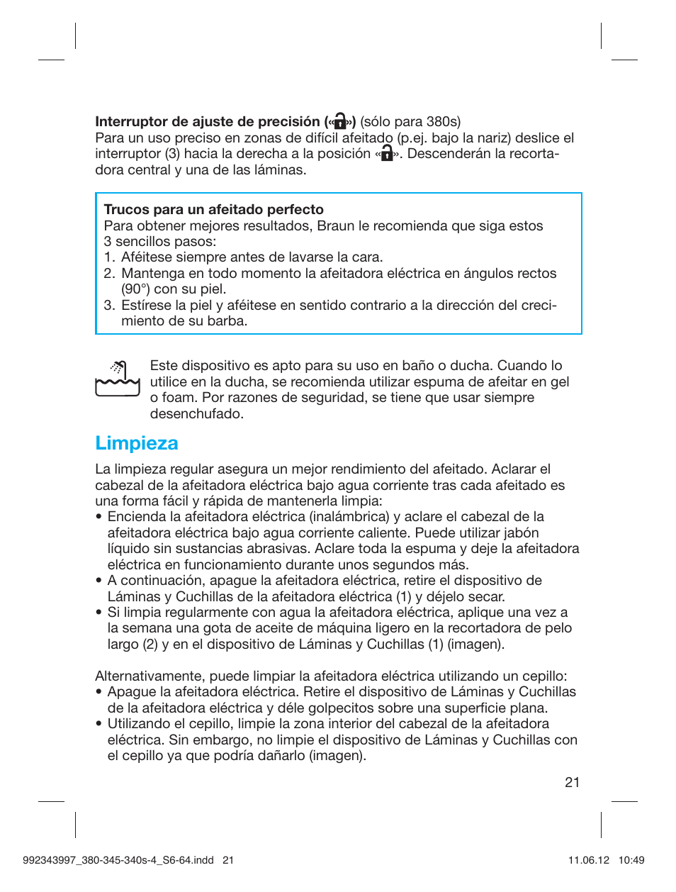 Limpieza | Braun 345s-4 Series 3 User Manual | Page 20 / 62