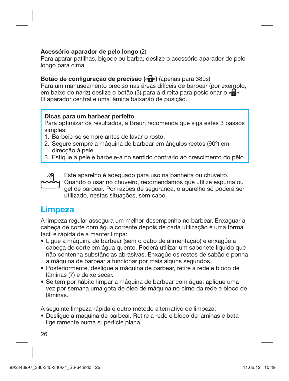 Limpeza | Braun 345s-4 Series 3 User Manual | Page 25 / 62