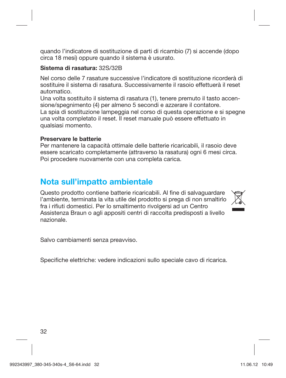 Nota sull’impatto ambientale | Braun 345s-4 Series 3 User Manual | Page 31 / 62