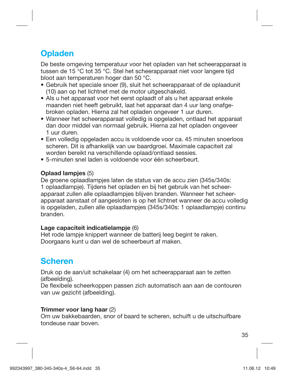 Opladen, Scheren | Braun 345s-4 Series 3 User Manual | Page 34 / 62