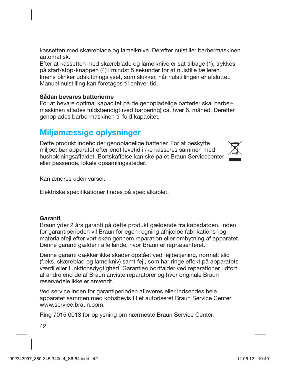 Miljømæssige oplysninger | Braun 345s-4 Series 3 User Manual | Page 41 / 62