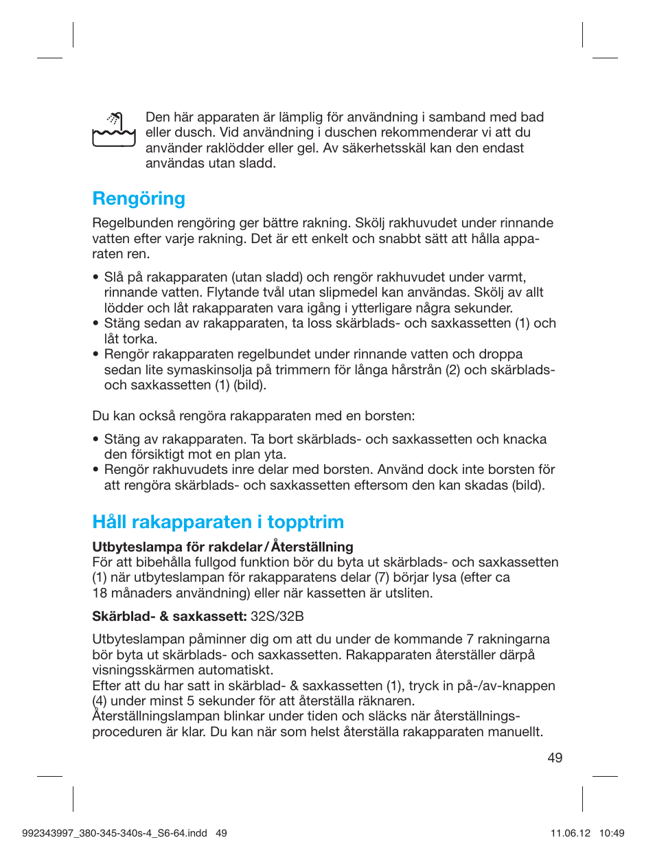 Rengöring, Håll rakapparaten i topptrim | Braun 345s-4 Series 3 User Manual | Page 48 / 62