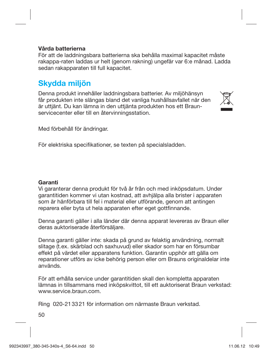 Skydda miljön | Braun 345s-4 Series 3 User Manual | Page 49 / 62