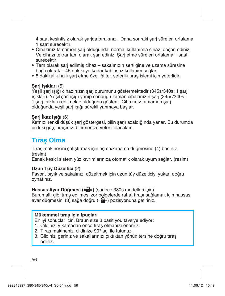 Tıraş olma | Braun 345s-4 Series 3 User Manual | Page 55 / 62