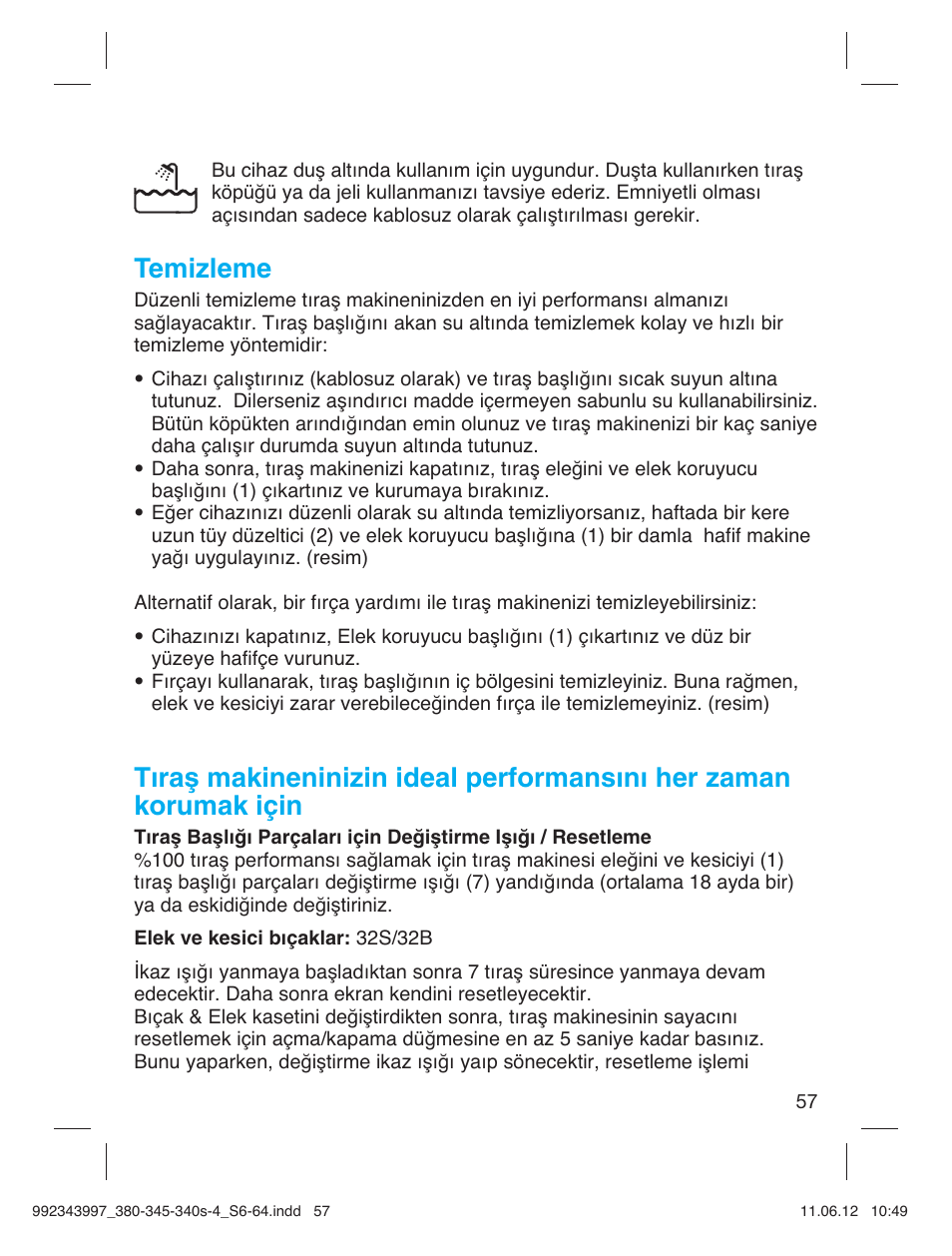 Temizleme | Braun 345s-4 Series 3 User Manual | Page 56 / 62