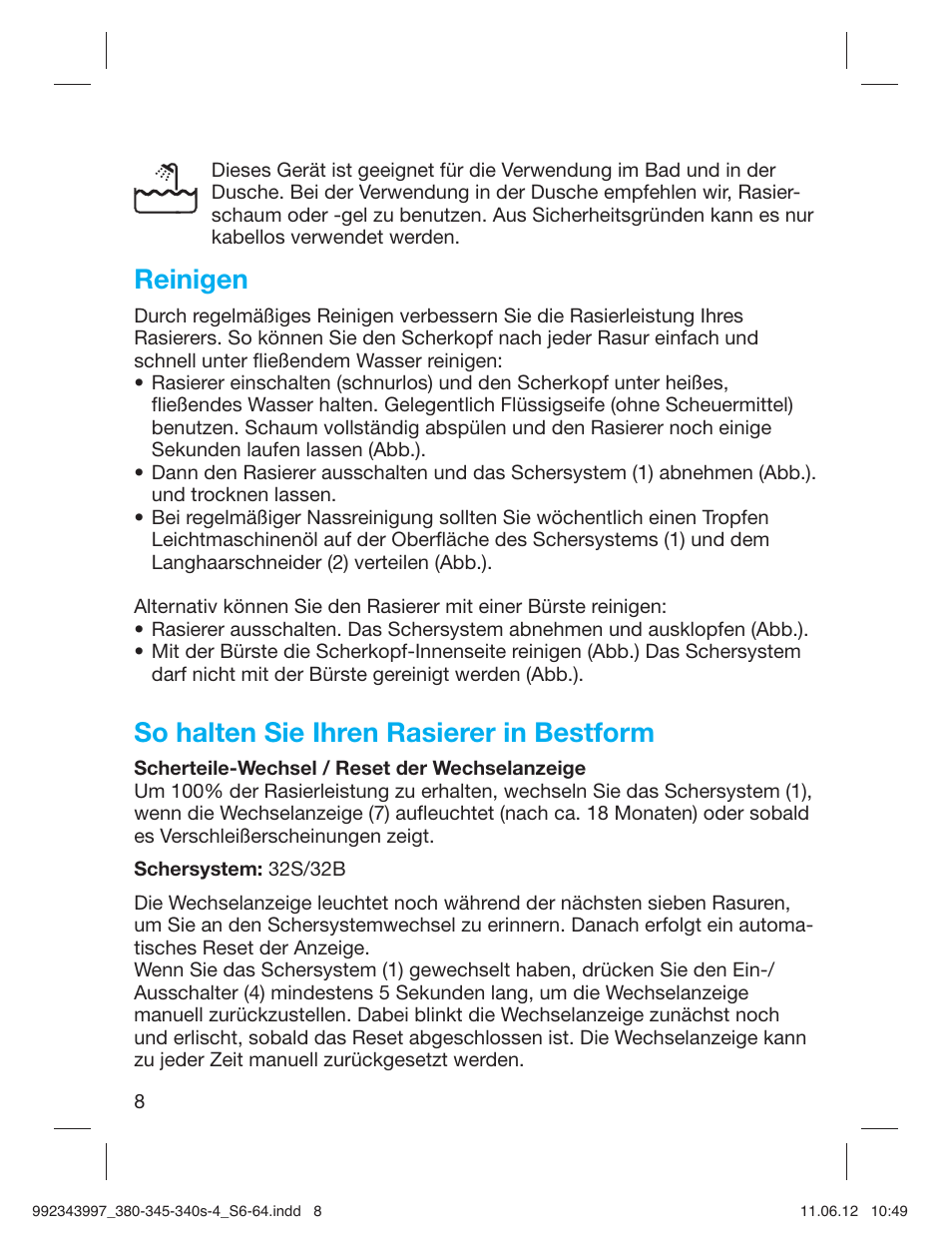 Reinigen, So halten sie ihren rasierer in bestform | Braun 345s-4 Series 3 User Manual | Page 7 / 62