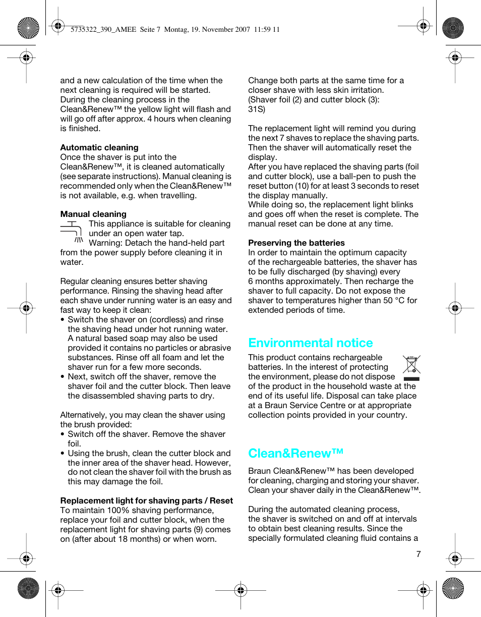 Environmental notice, Clean&renew | Braun 390cc Series 3 User Manual | Page 6 / 57