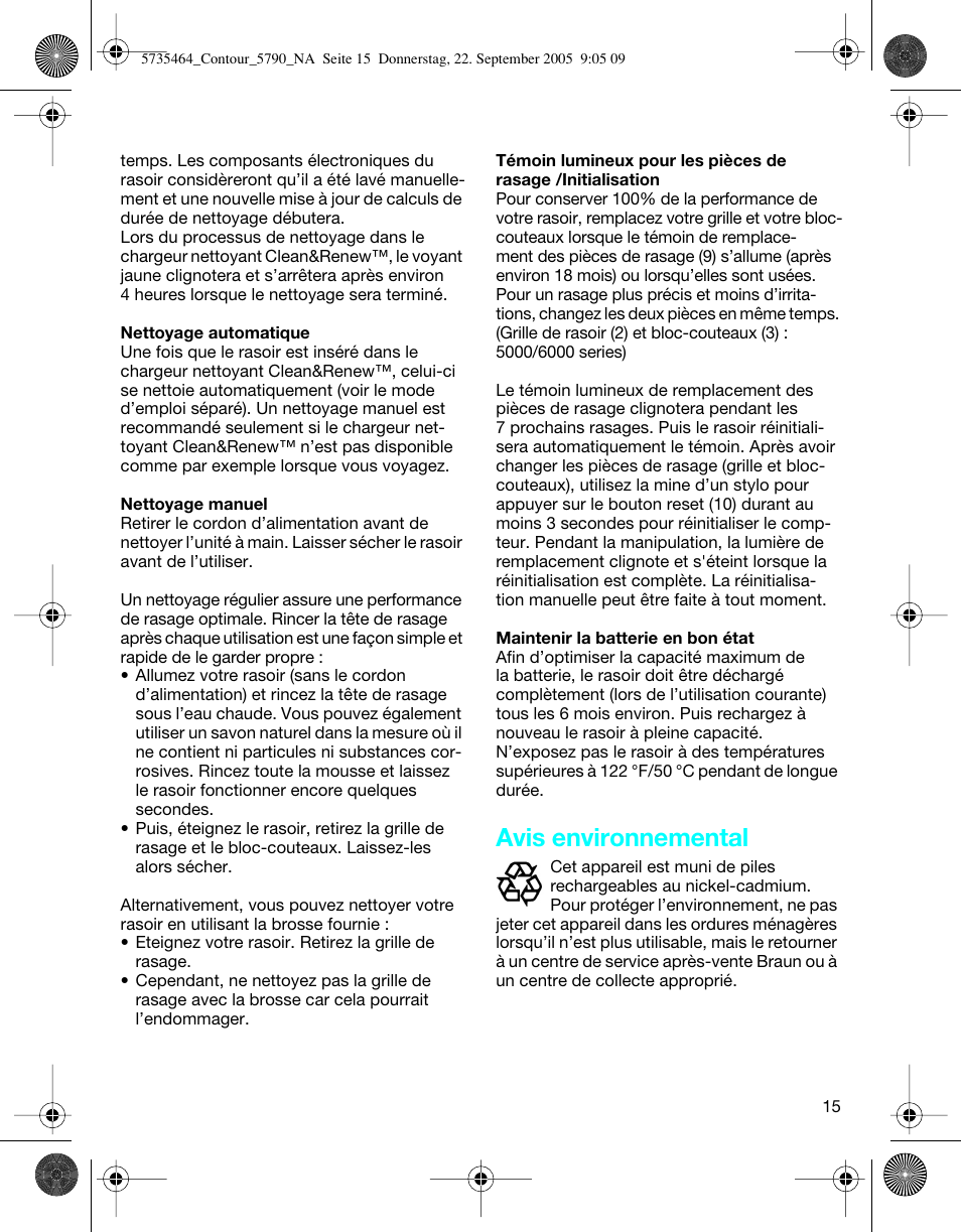 Avis environnemental | Braun 5790 Contour Series User Manual | Page 14 / 27