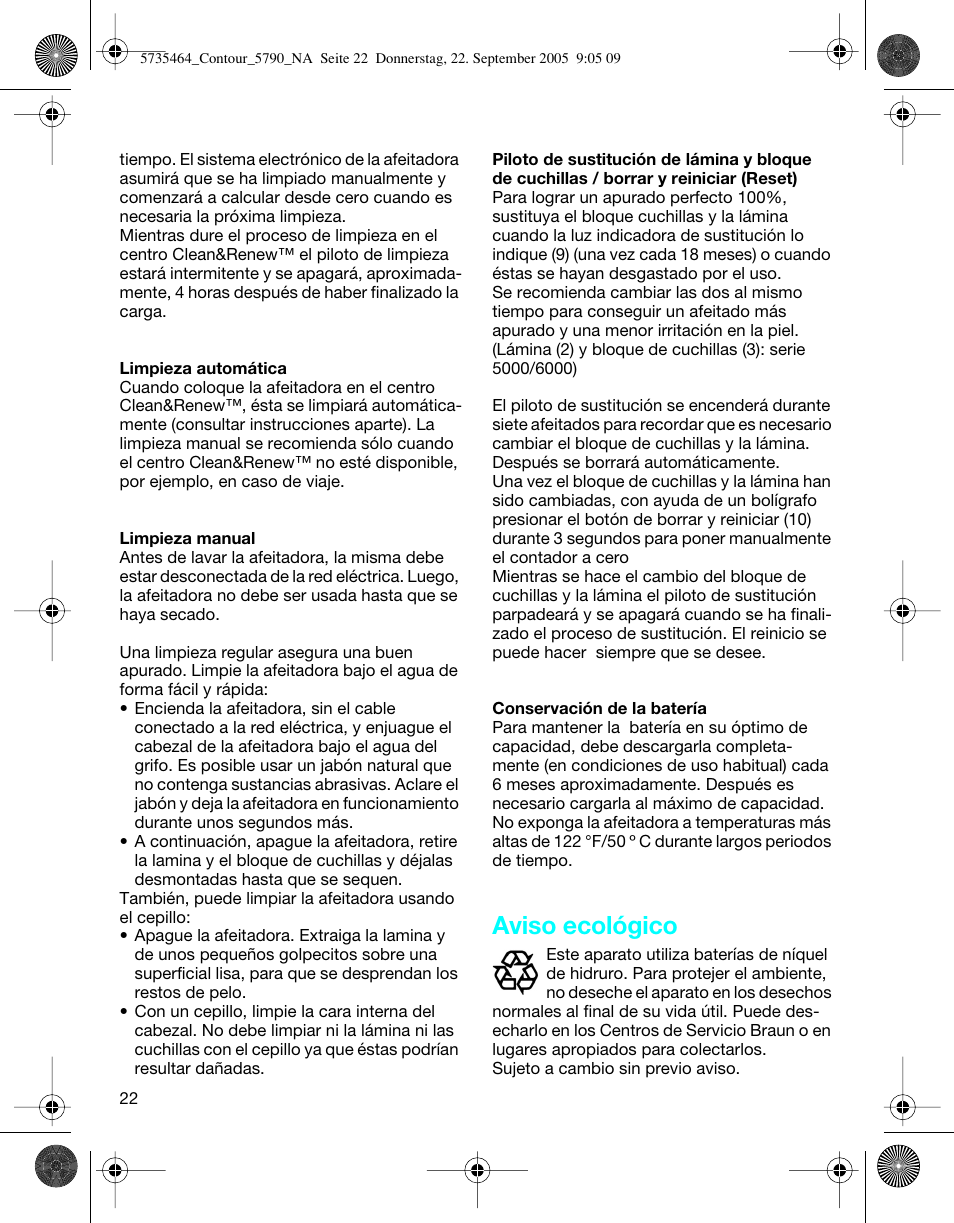 Aviso ecológico | Braun 5790 Contour Series User Manual | Page 21 / 27