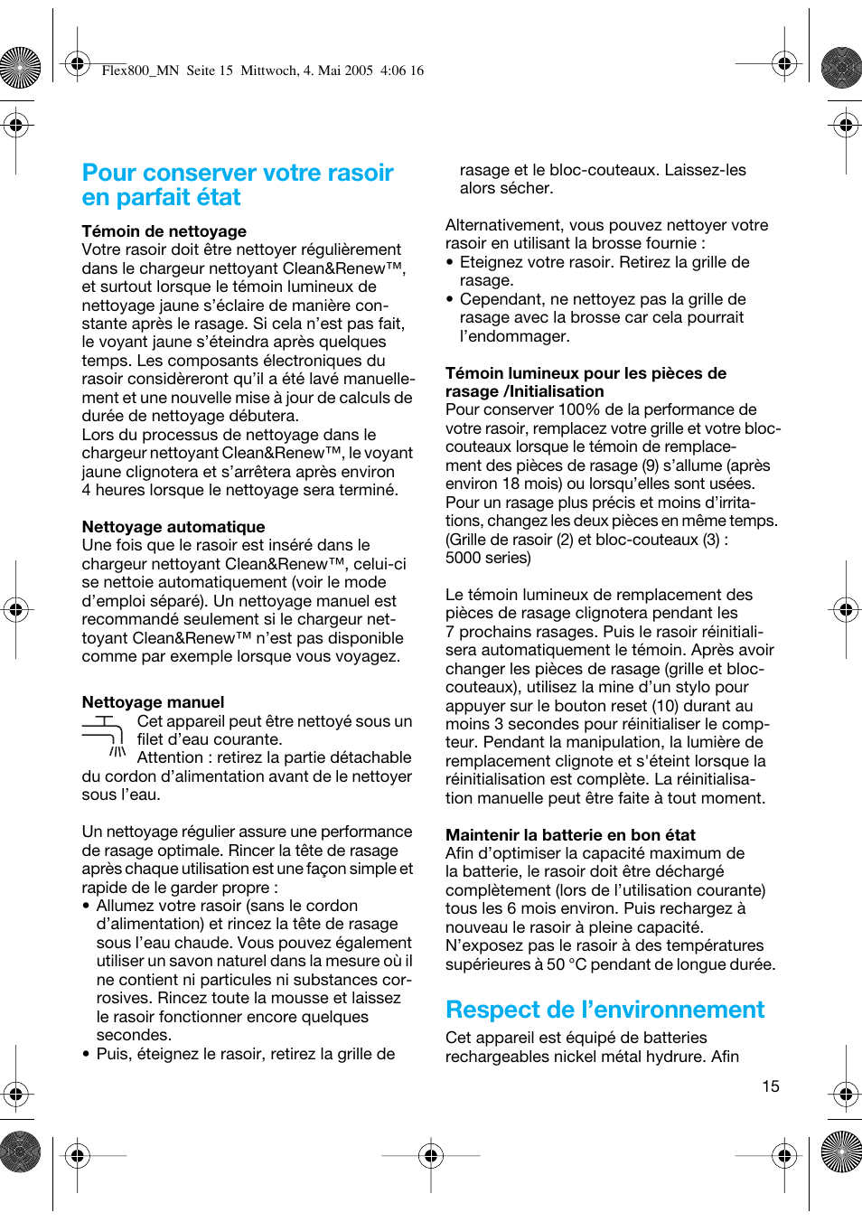 Pour conserver votre rasoir en parfait état, Respect de l’environnement | Braun 5895 Contour Series User Manual | Page 14 / 65