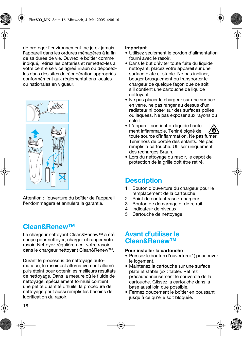 Clean&renew, Description, Avant d’utiliser le clean&renew | Braun 5895 Contour Series User Manual | Page 15 / 65