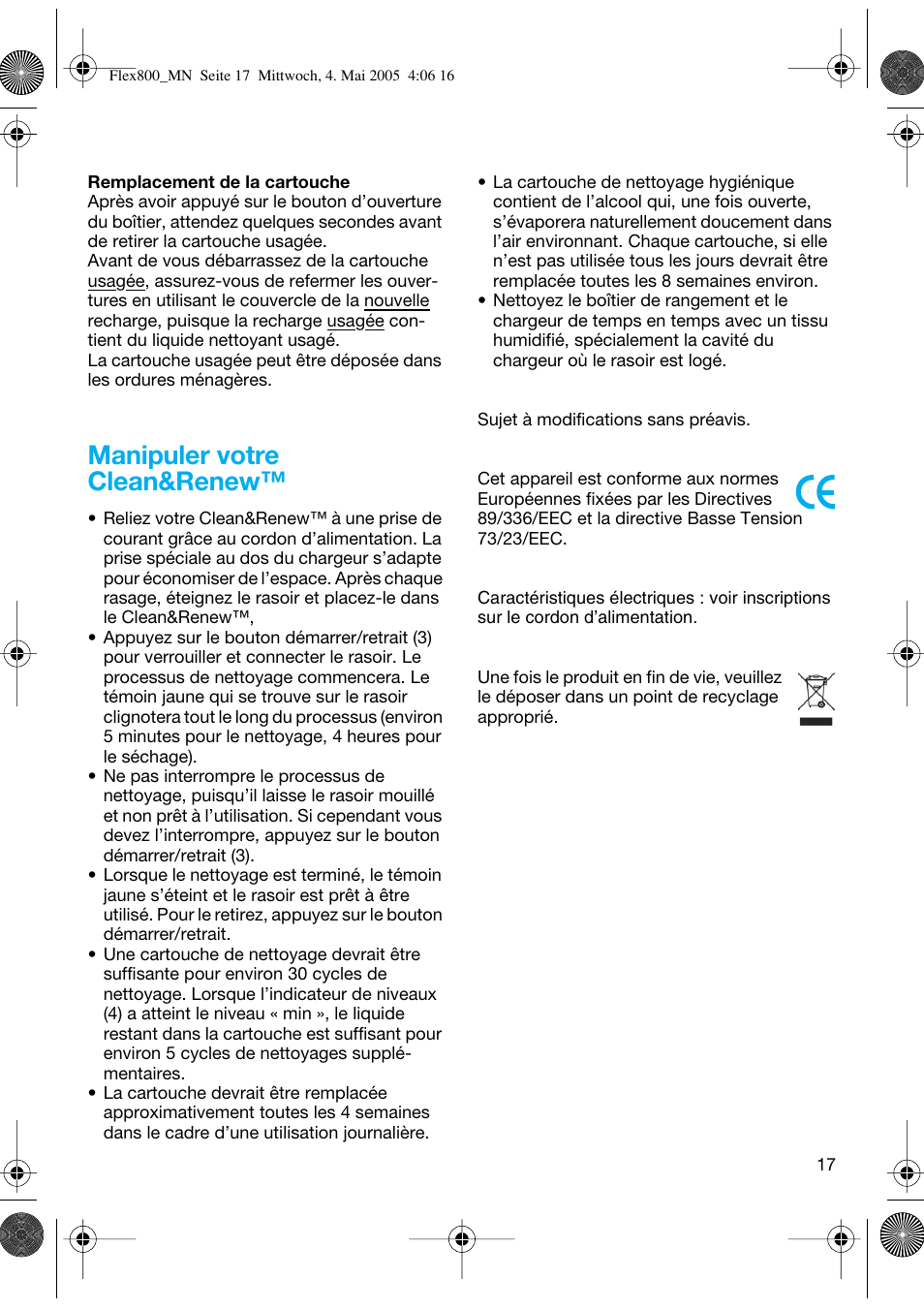 Manipuler votre clean&renew | Braun 5895 Contour Series User Manual | Page 16 / 65