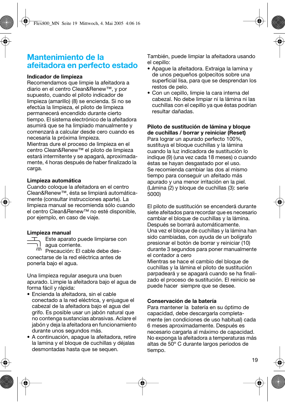 Mantenimiento de la afeitadora en perfecto estado | Braun 5895 Contour Series User Manual | Page 18 / 65