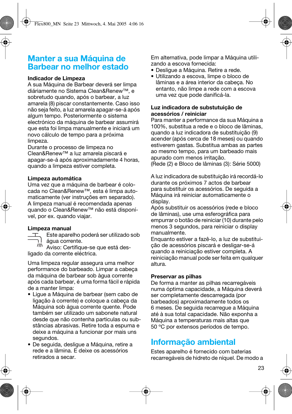 Manter a sua máquina de barbear no melhor estado, Informação ambiental | Braun 5895 Contour Series User Manual | Page 22 / 65